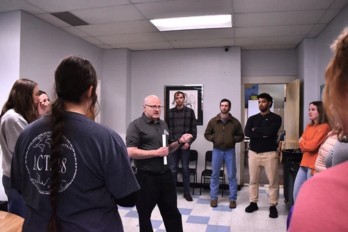 Kevin Gabriel, chief financial officer, gives College of the Ozarks students a tour of City Union Mission, a Christ-centered homeless shelter, during the 2026 Vocation Trip. 